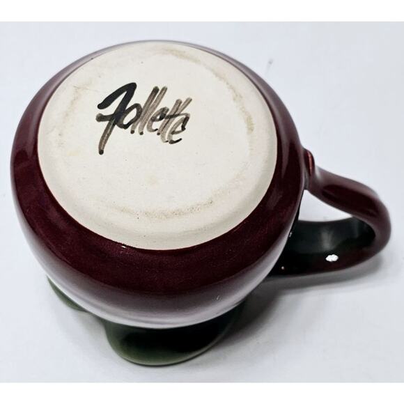 KENT FOLLETTE Pottery Cream And Sugar Set Cranberry/Green EUC Signed - Picture 7 of 13